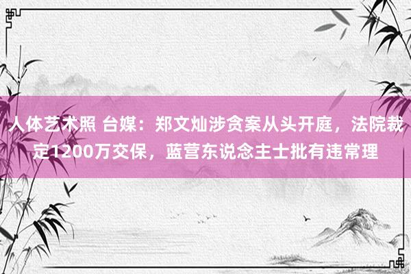 人体艺术照 台媒：郑文灿涉贪案从头开庭，法院裁定1200万交保，蓝营东说念主士批有违常理